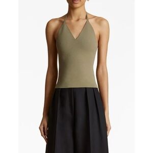 KHAITE Thaiane Knit Halter Top in Olive Size Large